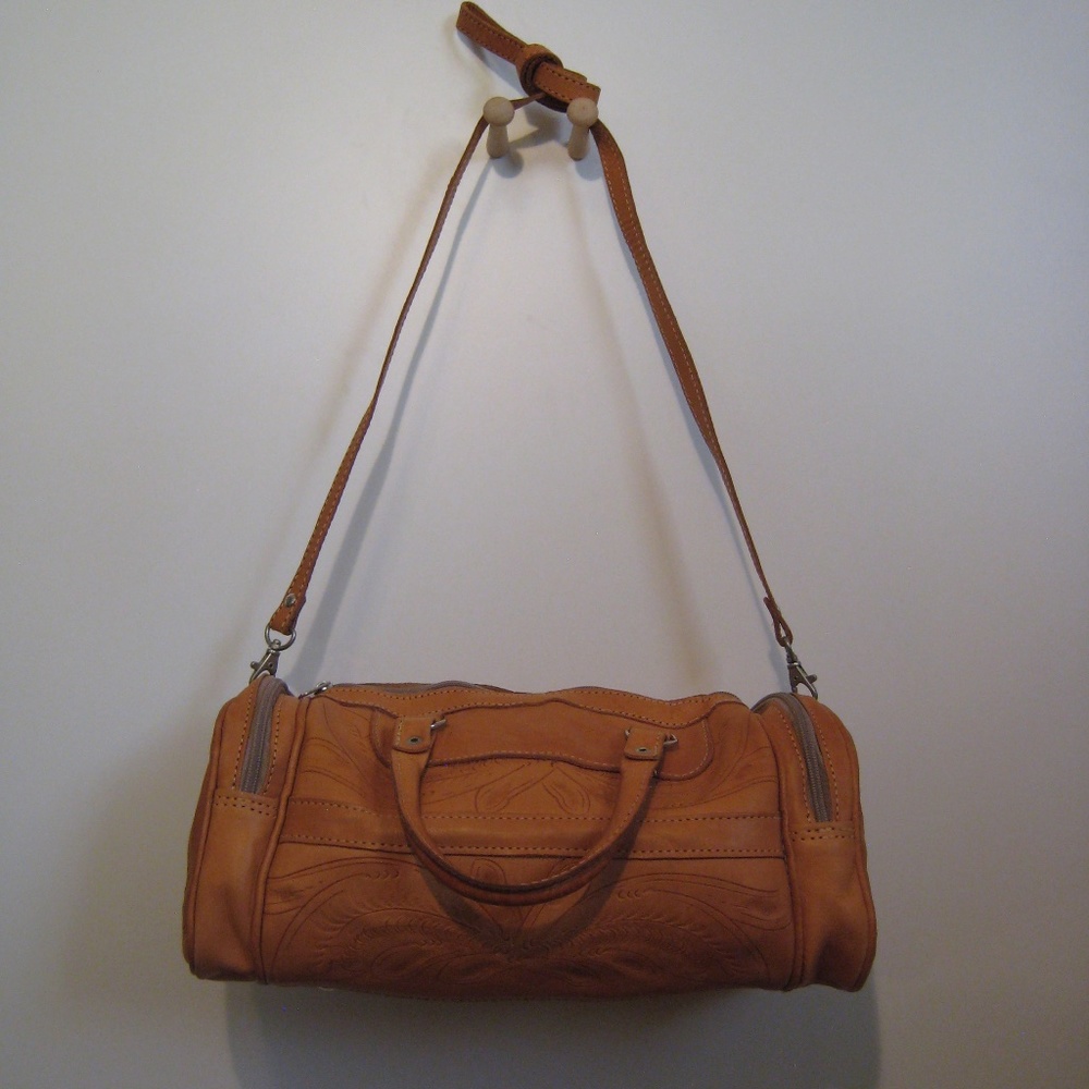 Honey Brown Tooled Leather Convertible Crossbody